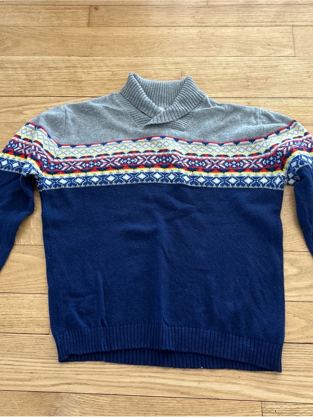 Old Navy Boy’s Navy and Gray Fair Isle Shawl Collar Sweater XXL (18)